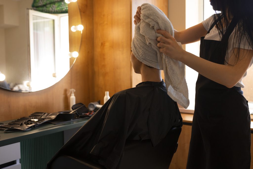 Hair salon using clean tower after dry cleaning services